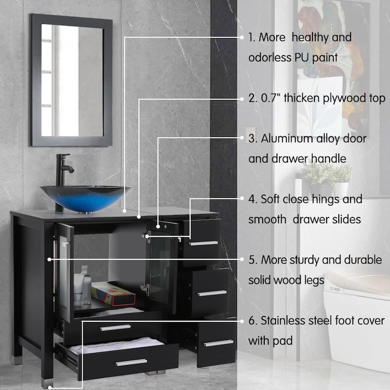 72" Bathroom Vanity Set with Vessel Sink Side Cabinet Combo