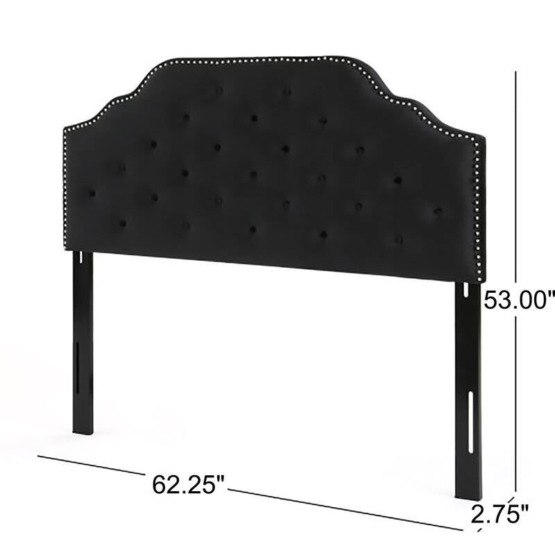 Queen Size Upholstered Headboard with Button Tufted Design, Nailhead Trim, and Adjustable Height