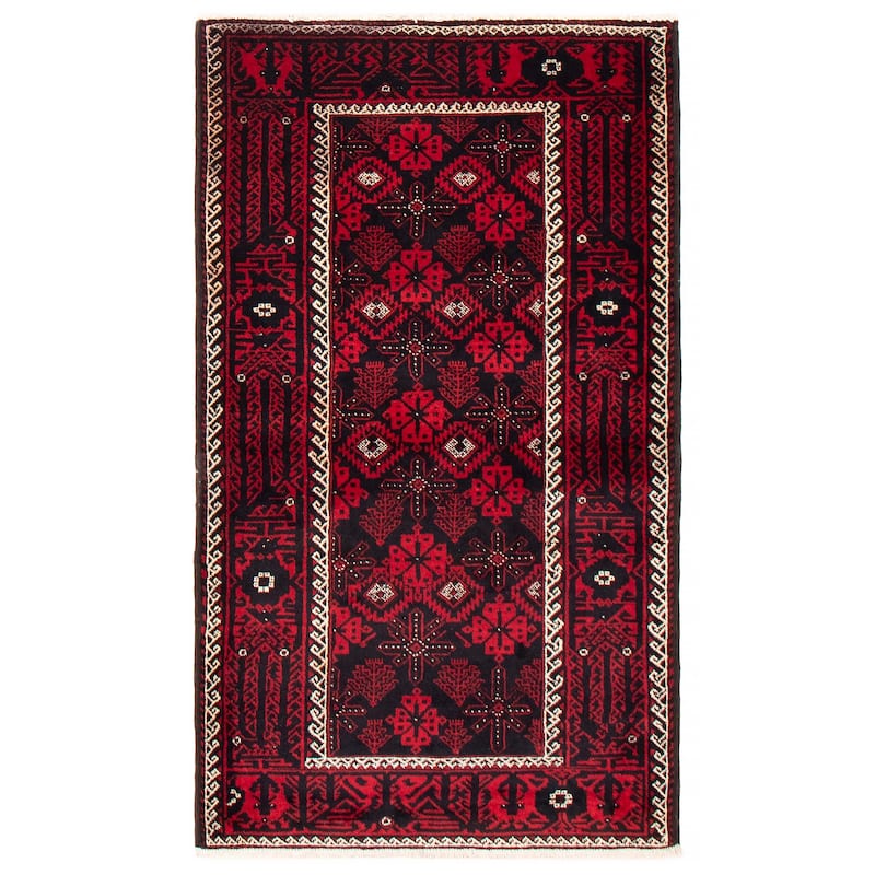 ECARPETGALLERY Hand-knotted Royal Baluch Black, Red Wool Rug - 3'5 x 6'3 - Black/ Red - 3'5 x 6'3