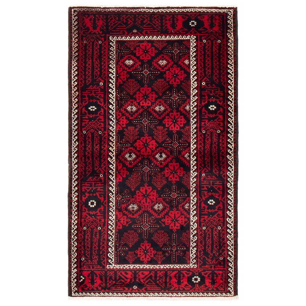 ECARPETGALLERY Hand-knotted Royal Baluch Black, Red Wool Rug - 3'5 x 6'3
