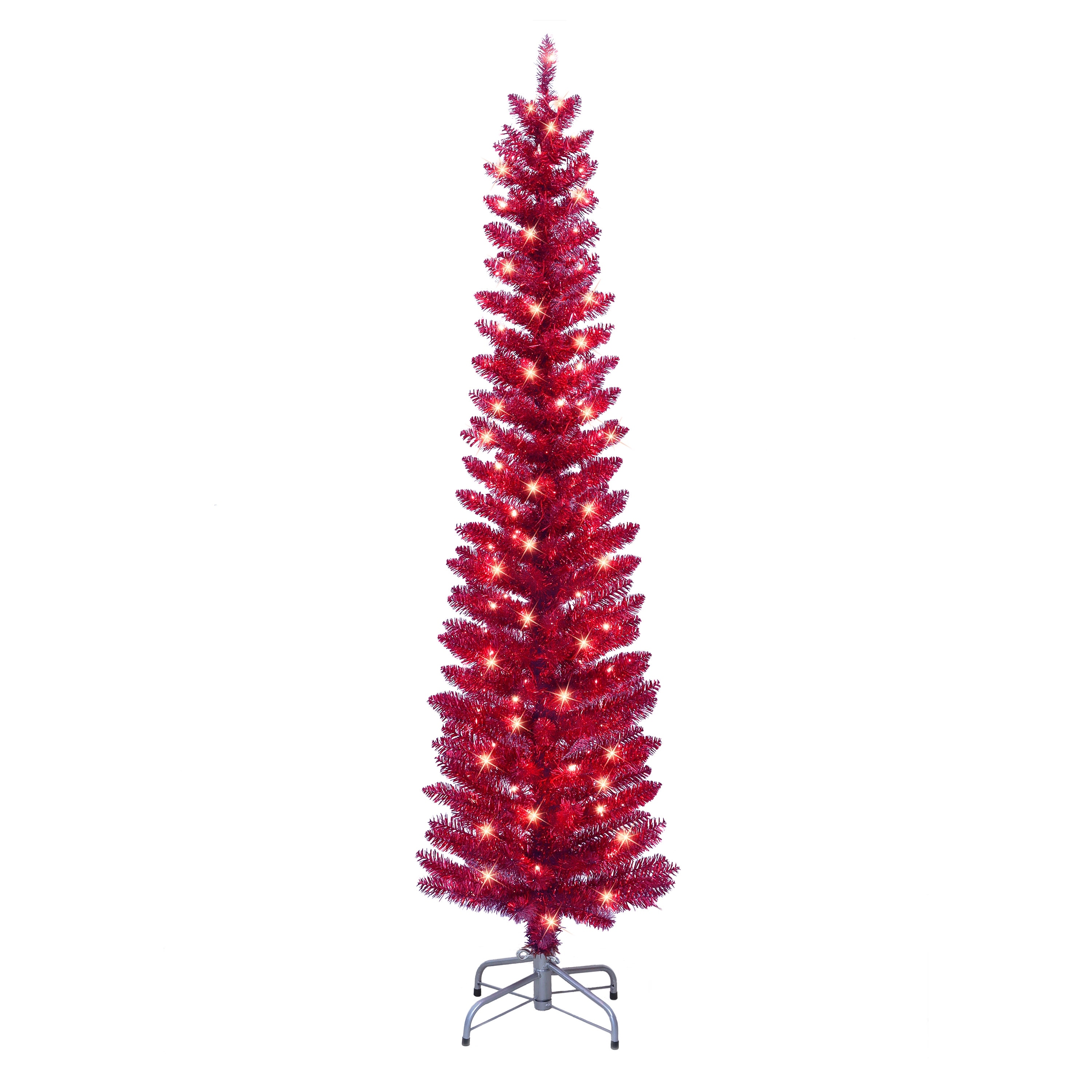Puleo International 6 ft. Pre-Lit Red Tinsel Artificial Tree