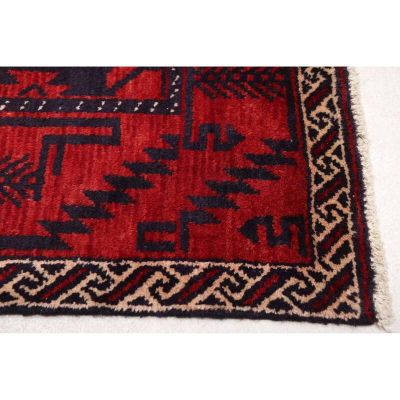 ECARPETGALLERY Hand-knotted Baluch Red Wool Rug - 3'7 x 6'8