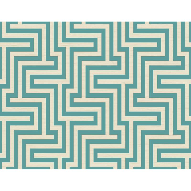 Seabrook Designs Martinique Geometric Maze Unpasted Wallpaper - 27 in. W x 27 ft. L - Teal and Off-White