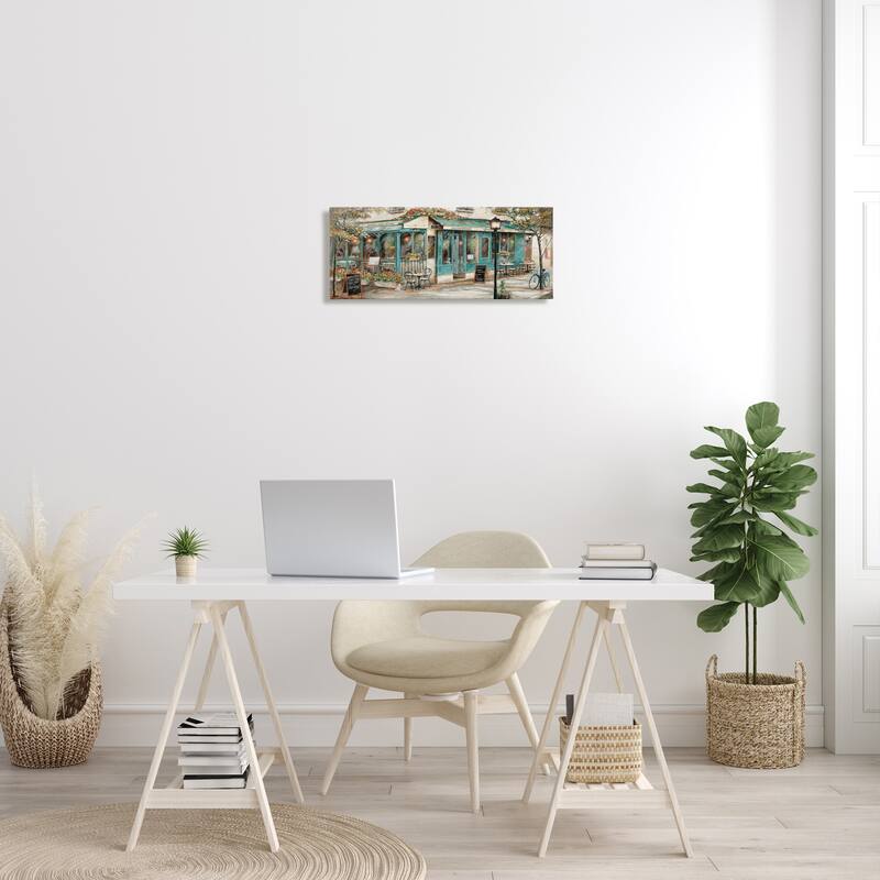 Stupell European City Streets Traditional Restaurant Architecture Sidewalk Scene Canvas Wall Art - Blue