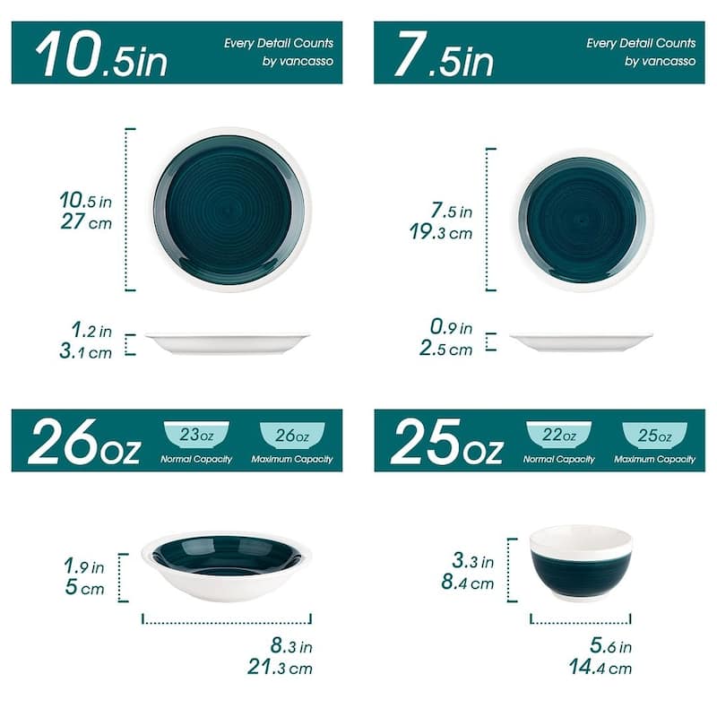 vancasso ORI Stoneware 16-Piece Dinnerware Set, Service for 4
