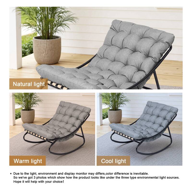 Outdoor Metal Frame Rocking Chair with Water-Resistant Cushions