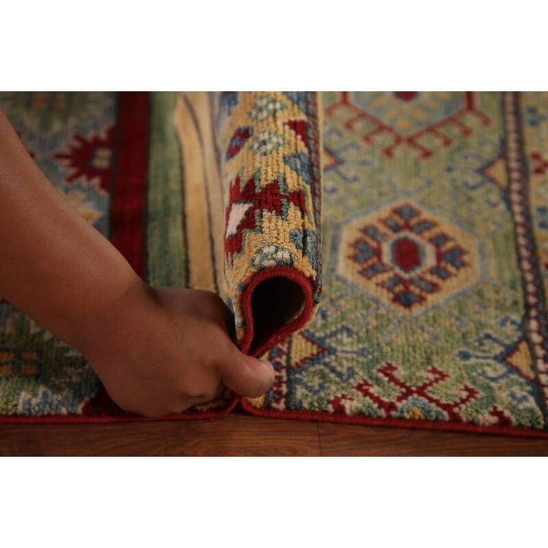 Striped Kazak Geometric Area Rug Wool Carpet - 9'10" x 12'9"