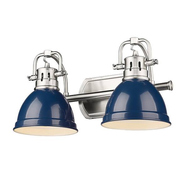 slide 2 of 8, Golden Lighting Duncan 2 Light 17" Wide Bathroom Vanity Light Pewter / Navy Blue