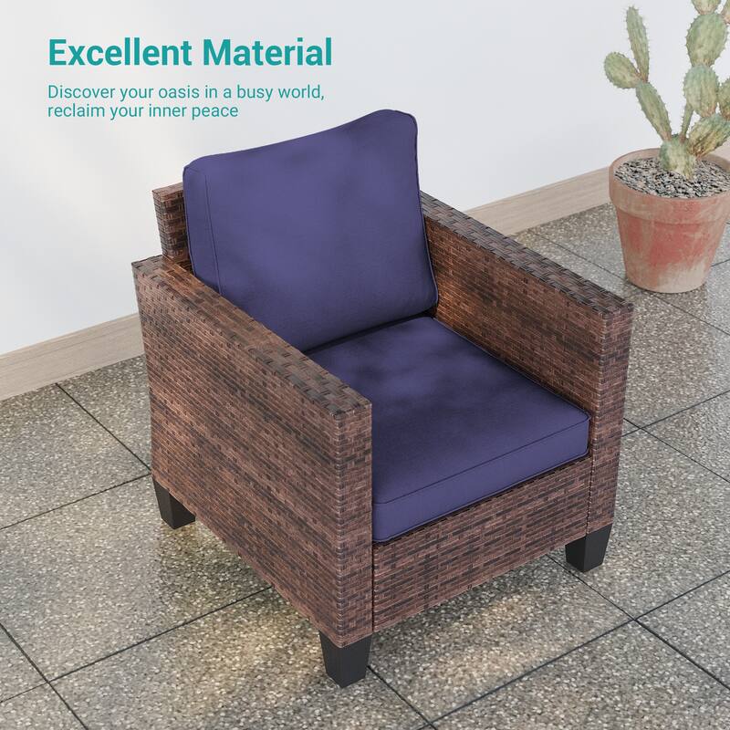 BONOSUKI 5Pcs Patio Furniture Swivel Rocking Sofa Set Brown Rattan