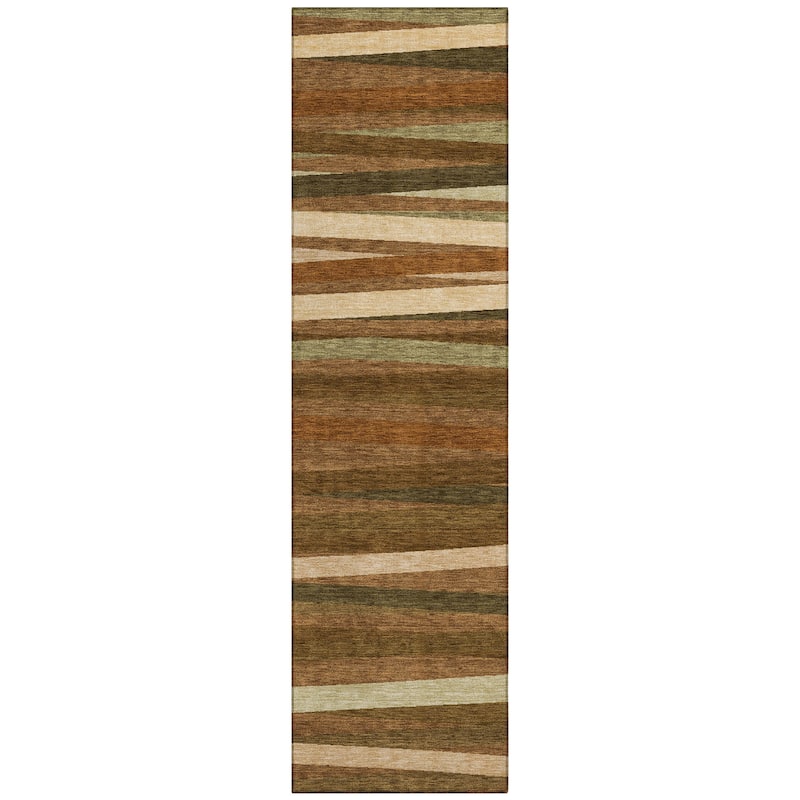 Machine Washable Indoor/ Outdoor Modern Stripes Chantille Rug