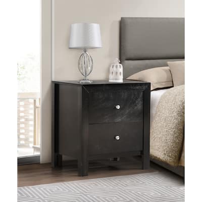 Black Nightstand 25x22x17 with Two Drawers, Compact Bedside Table for Storage and Sleek Modern Bedroom Accent Furniture