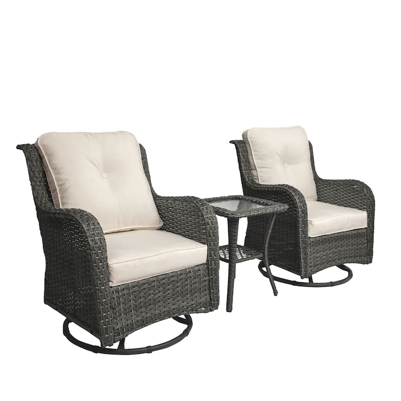 Outdoor Rattan Swivel Rocker Chairs Patio Bistro Set of 3