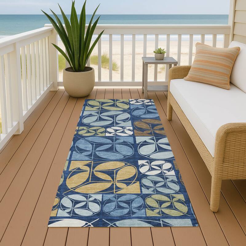 Machine Washable Indoor/ Outdoor Patch Lupton Chantille Rug - Navy - 2'3" x 7'6"