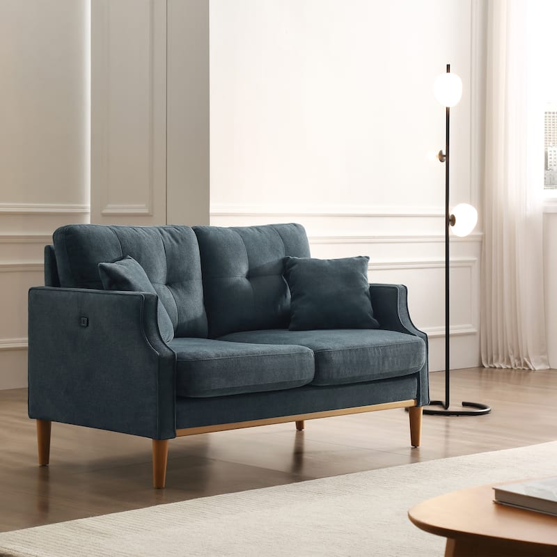 GDFStudio - Evelyn Button Tufted LoveSeat Sofa with High-Density Foam Cushions and USB Charging Port