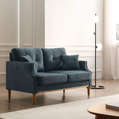 Waterproof Fabric 2-Seater Loveseat Sofa with USB Port and Two Pillows