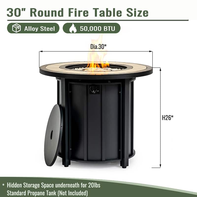 30" Propane Round Steel Gas Fire Pit with 50000 BTU