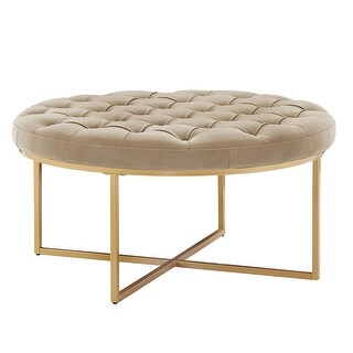 Devin Polished Faux Leather Round Tufted Ottoman by iNSPIRE Q Modern