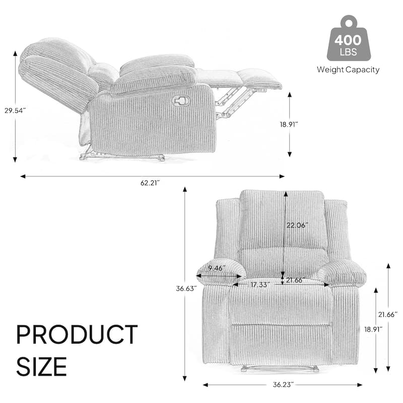 Corduroy Manual Recliner Chair with Footrest