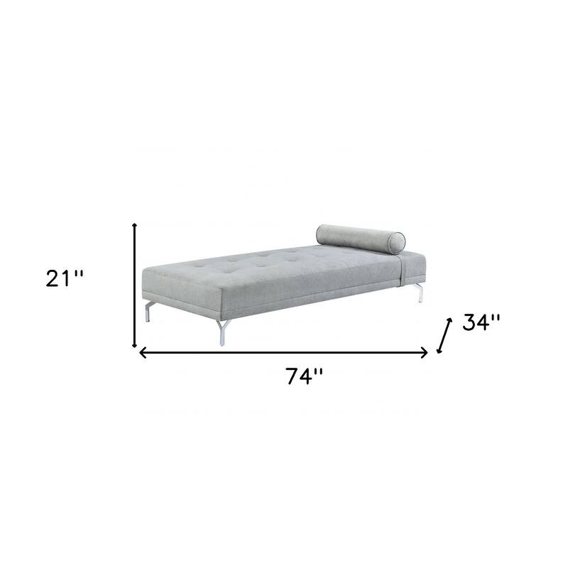 HomeRoots 74" Gray Velvet Convertible Futon Sofa With Toss Pillow - 74