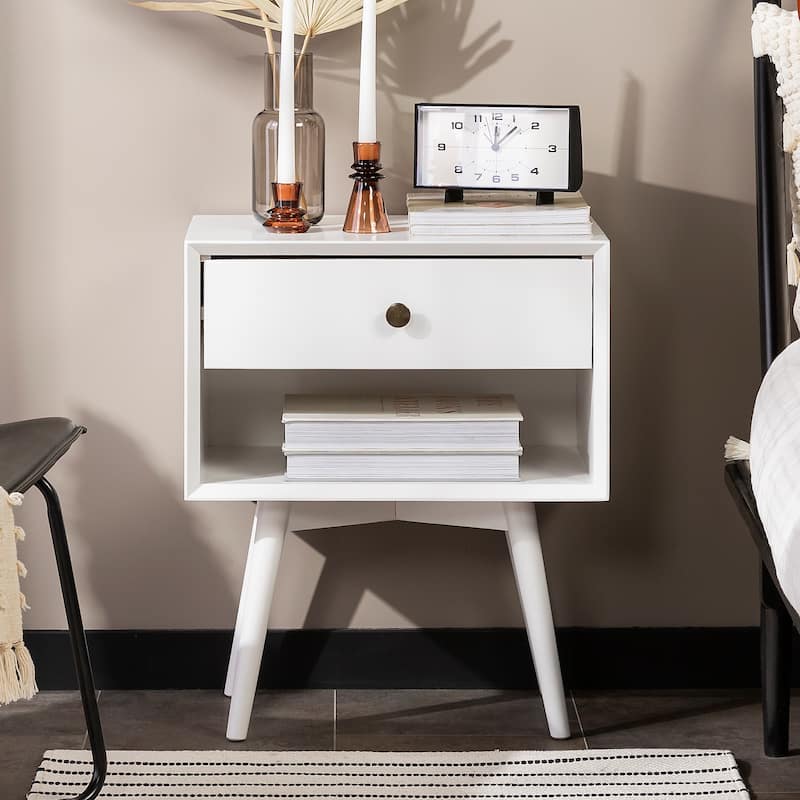 Middlebrook Mid-Century Solid Wood 1-Drawer, 1 Shelf Nightstand - White