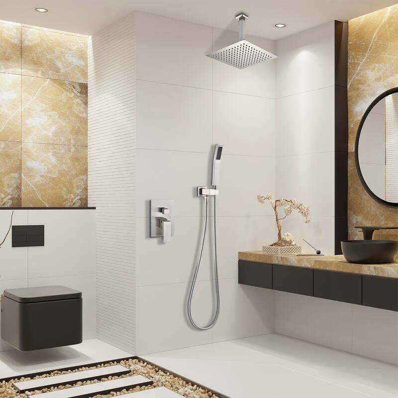 Shower Faucets Sets Complete Shower System 16 Inches Rain Shower Head with Handheld Shower Valve