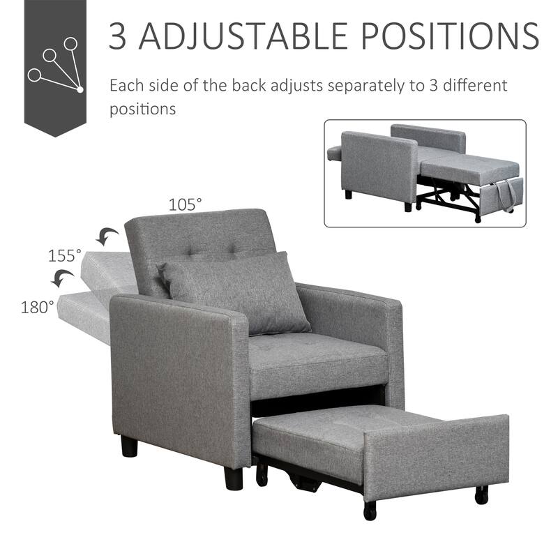Convertible Sofa Lounger Chair Bed, Grey, Plastic, Adjustable Backrest
