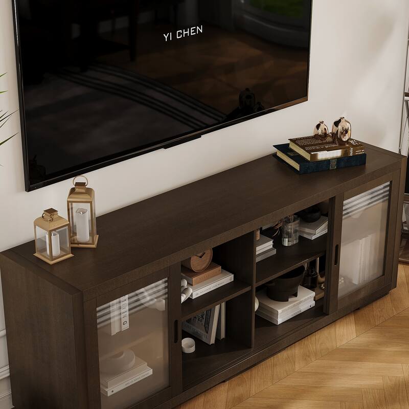 Vintage TV Cabinet Buffet Cabinet Entertainment Center Gray Brown