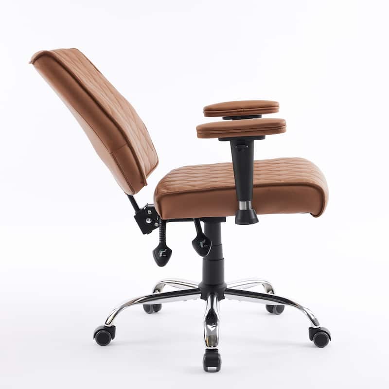 DELIA Diamond Stitched Office Chair, Cappuccino Desk Chair w/ Adjustable Armrest - N/A
