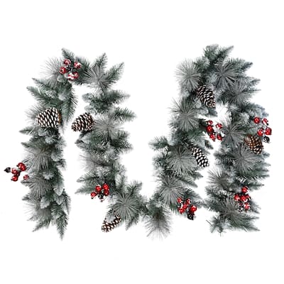 Puleo International 9 Sterling Pine Artificial Garland with Pine Cones
