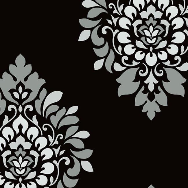 Medallion Damask Bradford Blue and Black Vinyl 32.7-foot x 20.5-inch Large Damask Spot Wallpaper - Black Grey