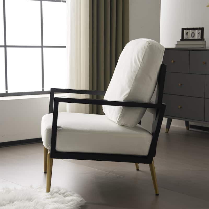 Floral Print Velvet Accent Armchair with Metal Legs and Rubberwood Frame, Wide Armrest Sofa Chair with Pillow Back Lounge Chair