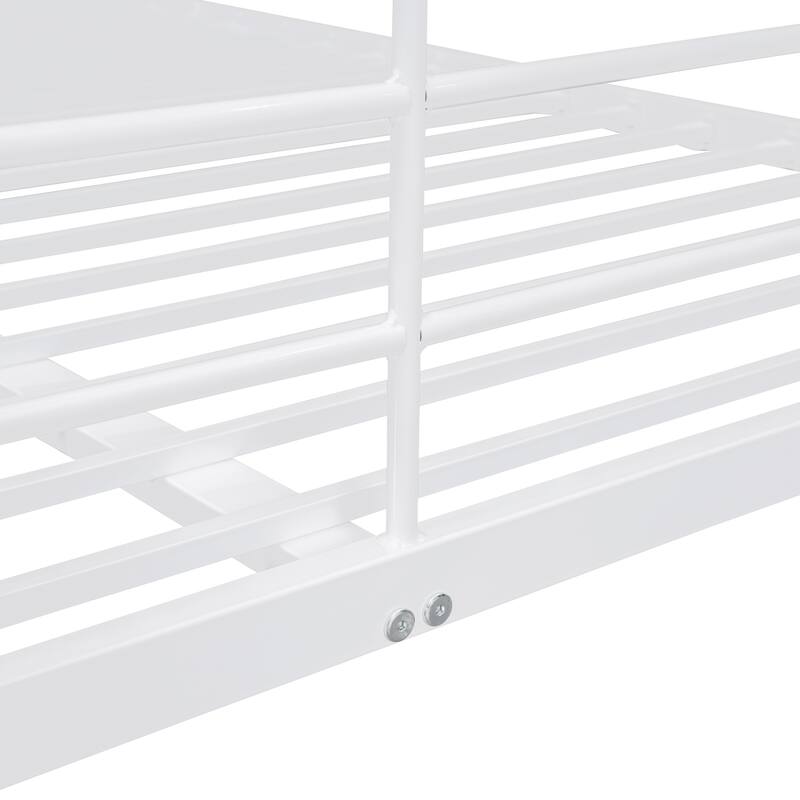 Full XL Over Queen Metal Bunk Bed with Sturdy Iron Frame, White