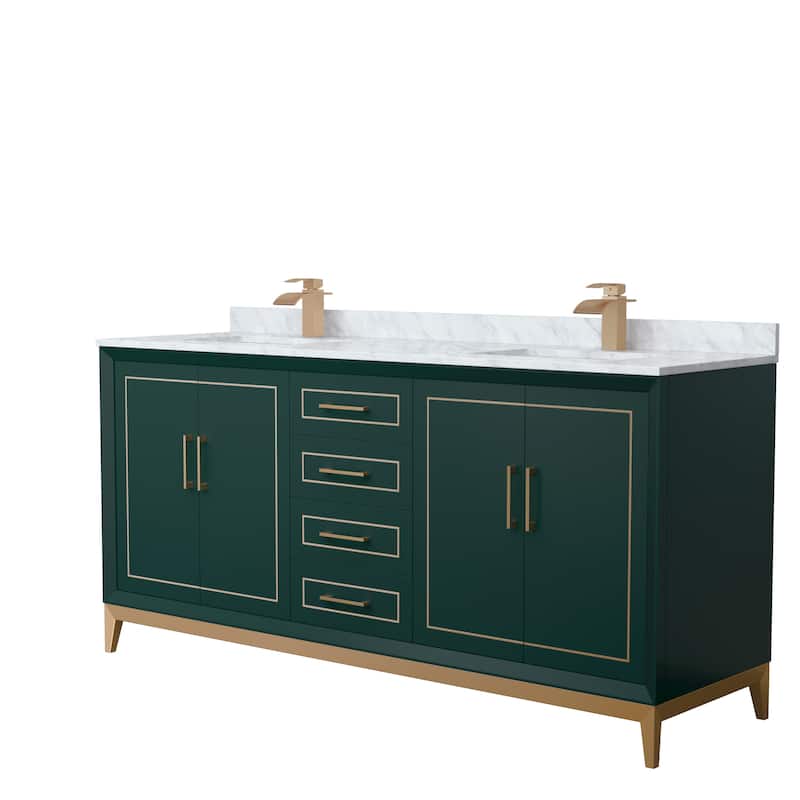 Marlena 72-Inch Double Vanity Set, Carrara Marble Top - Green, Bronze Trim, Carrara Marble Top