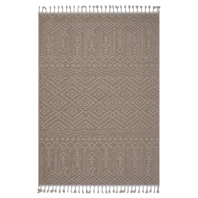 Guros Collection Natural / Traditional Indoor / Outdoor Non-Shedding Area Rug - 74" D x 48" W x 0.28" H