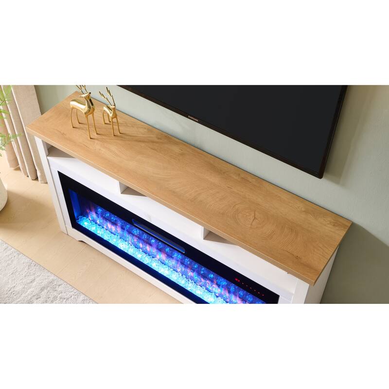 Farmhouse Fireplace TV Stand for TVs up to 80", Media Console Table with 60" Smart Electric Fireplace, White