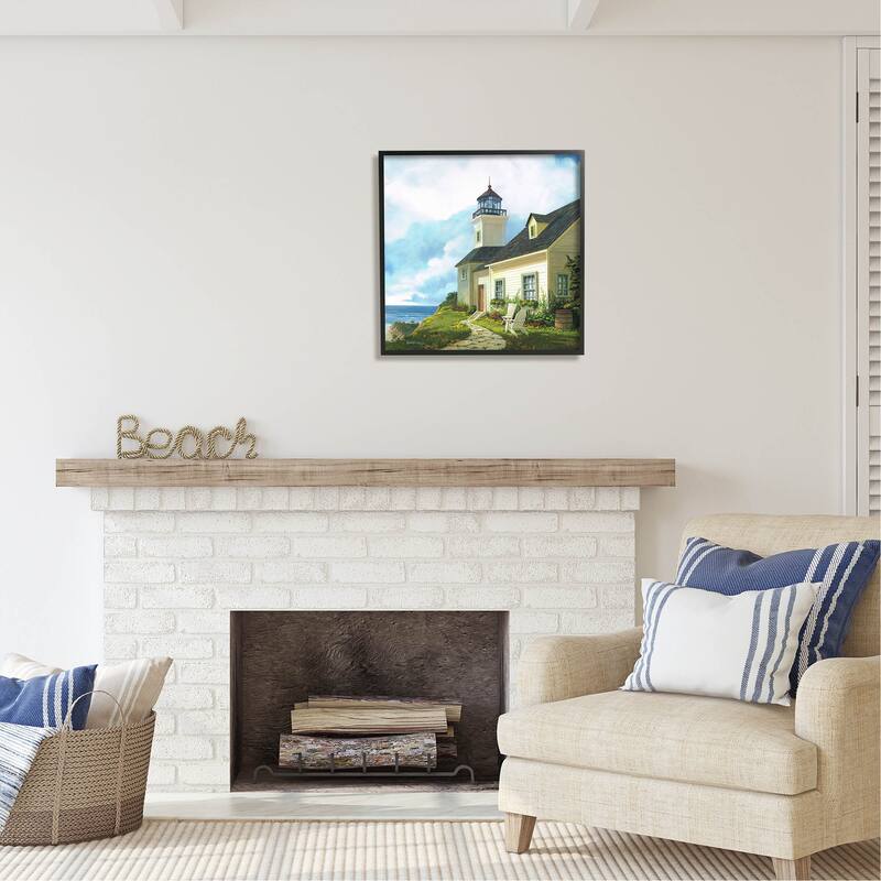 Stupell Coastal Lighthouse Beacon House Framed Giclee Art by Michael Humphries