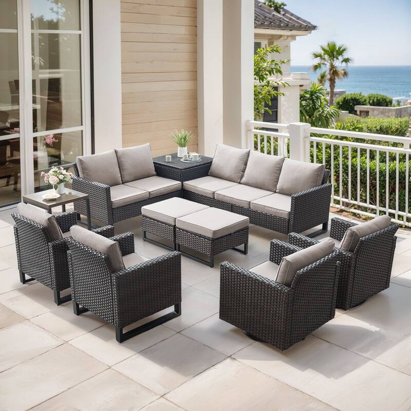 Gymojoy 9-11 Person All-Weather Wicker Outdoor Conversation Set Seating Group With Swivel Chairs