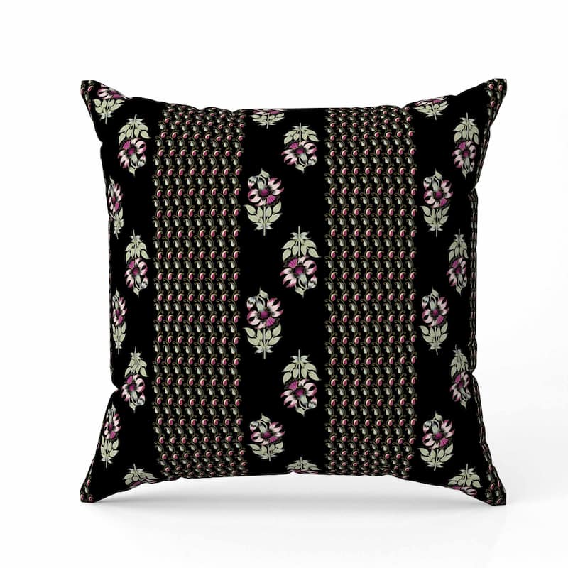 Anemone Artistry Indoor/Outdoor Reversible Throw Pillow Black and Pink