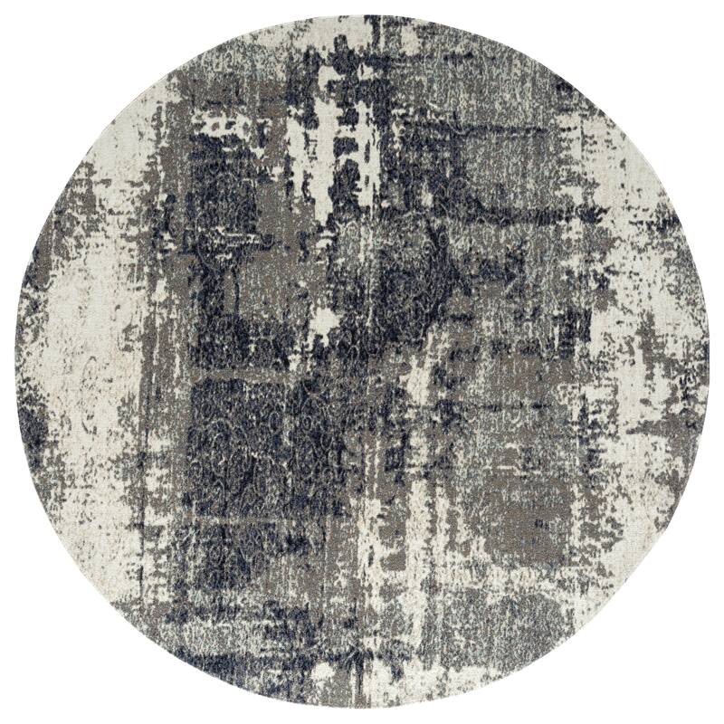 Porch & Den Polyantha Distressed Grey Abstract Indoor/Outdoor Area Rug - 8' Round - Granite