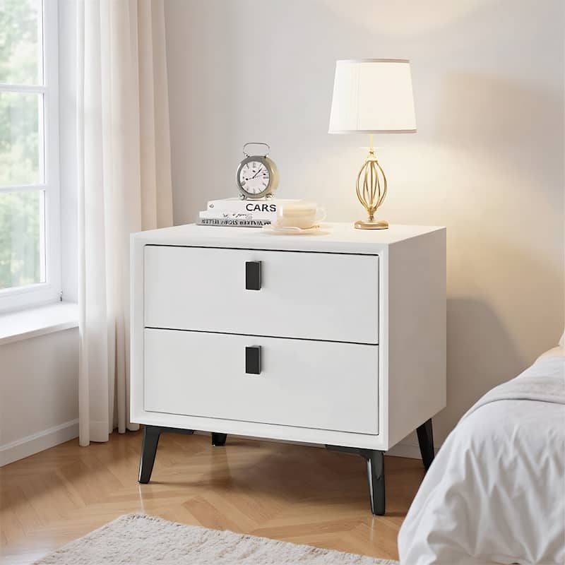 Modern White Pine Nightstand with Two Drawers