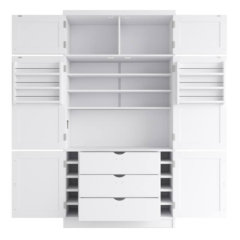 80.1" Tall Freestanding Kitchen Pantry, Shaker Style Cabinet with 2 Power Outlets, Adjustable & Door Shelves