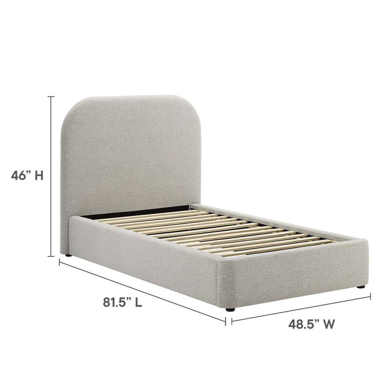 Hillsway Modern Curved Headboard Light Grey Fabric Upholstered Twin Size Platform Bed