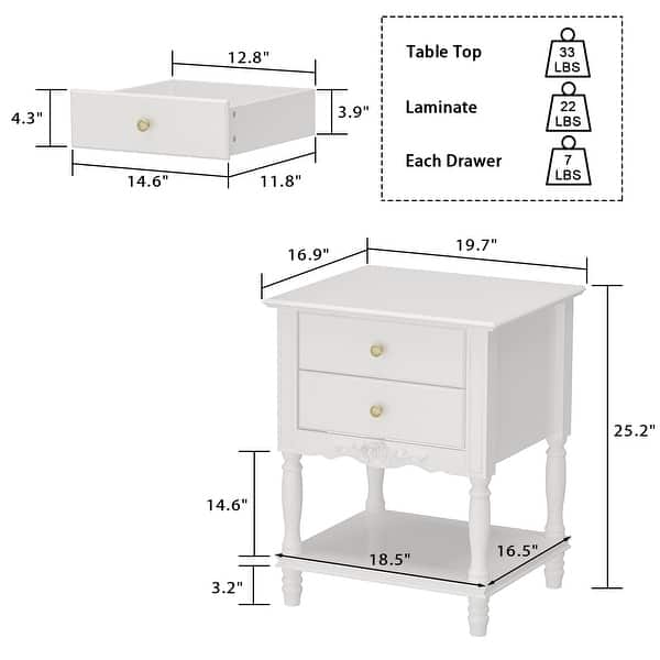 dimension image slide 1 of 2, Rustic Farmhouse Accent End Table Nightstand Side Table 2 Colors White/Black