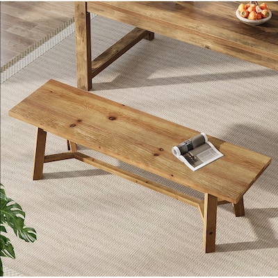 55.1'' Solid Wood Dining Bench, Farmhouse Real Wood Kitchen Bench Long Entryway Bench