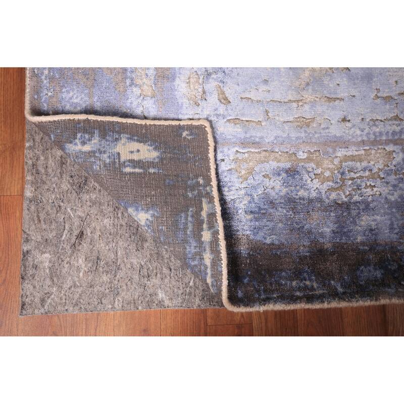 Abstract Modern Area Rug Handmade Blue Wool Carpet - 5'4" x 7'6"