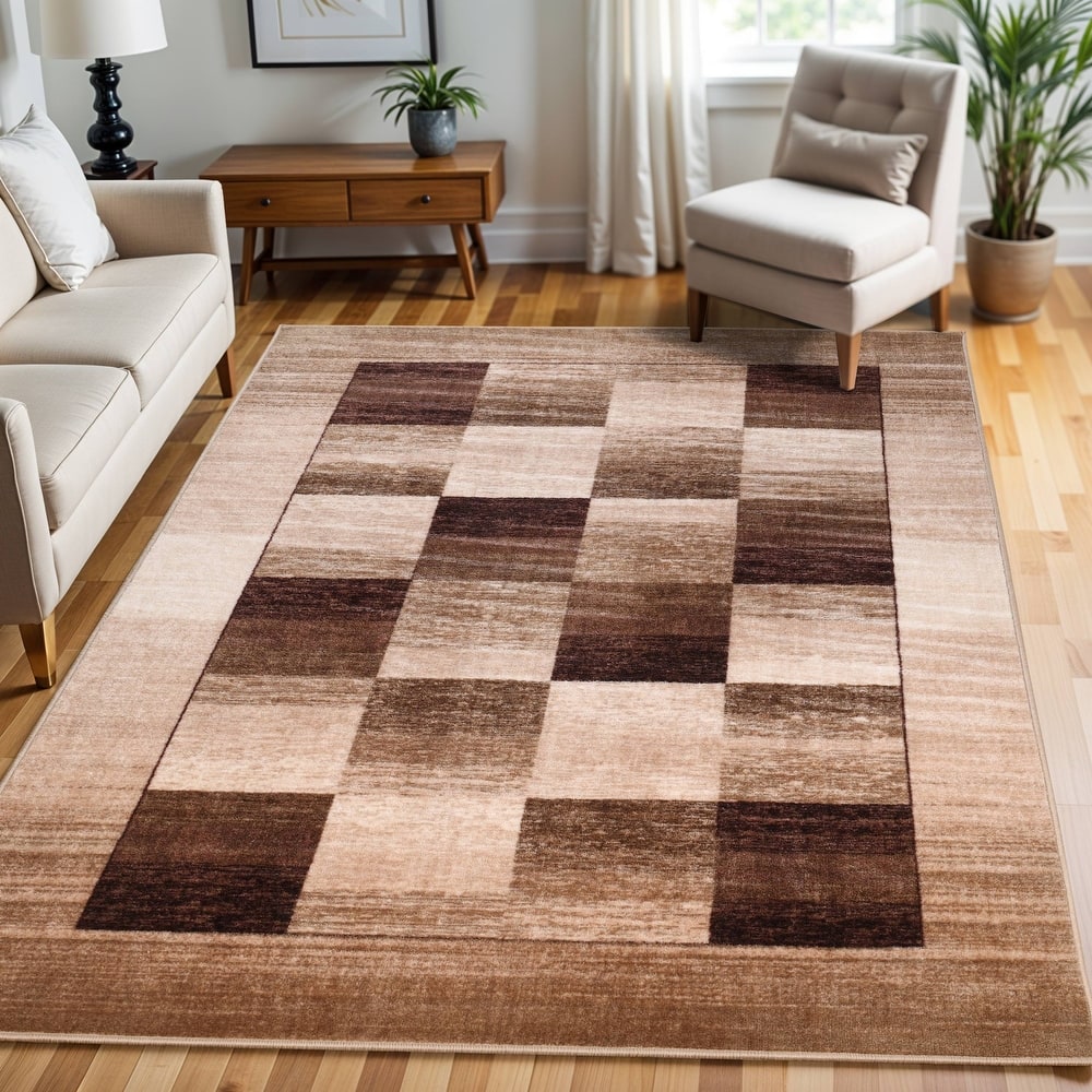 Superior Lockwood Color Block Checkered Non-Slip Indoor Area Rug