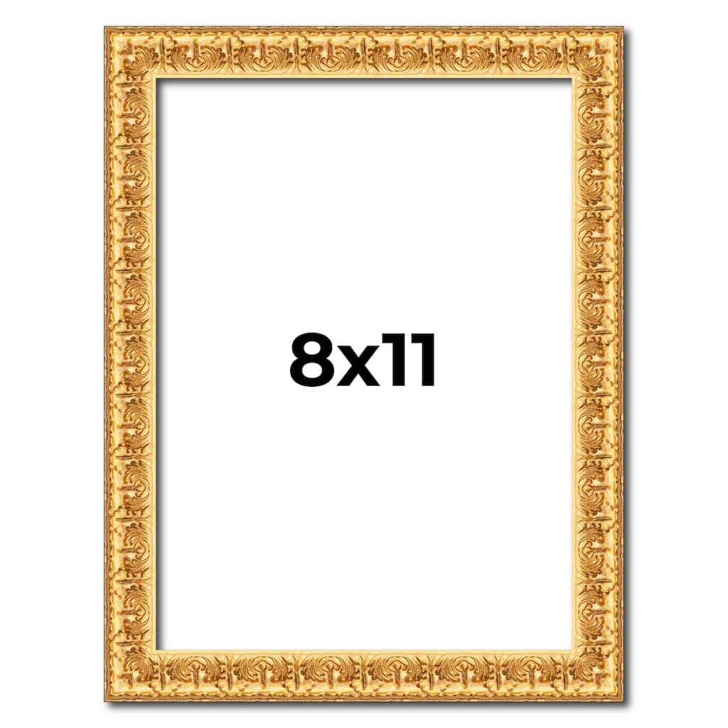 8x11 Frame Gold Real Wood Picture Frame Width 1 inches | Interior