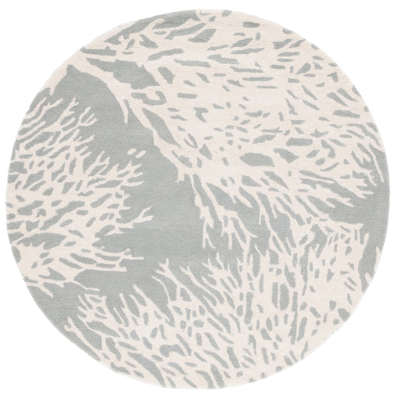 SAFAVIEH Handmade Bella Dwynwen Modern Floral Wool Rug - 7' Round - Grey/Ivory