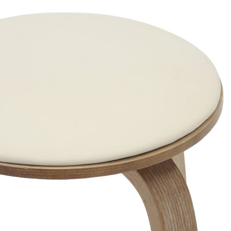 Pelya Leather Swivel Round Counter Stool with Wood Legs and Chrome Footrest for Kitchen Island or Dining Area Set of 2