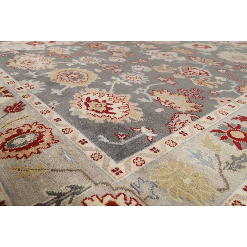 Gray Oushak Indian Rug Hand-Knotted Transitional Wool Carpet - 8'1"x 9'10"